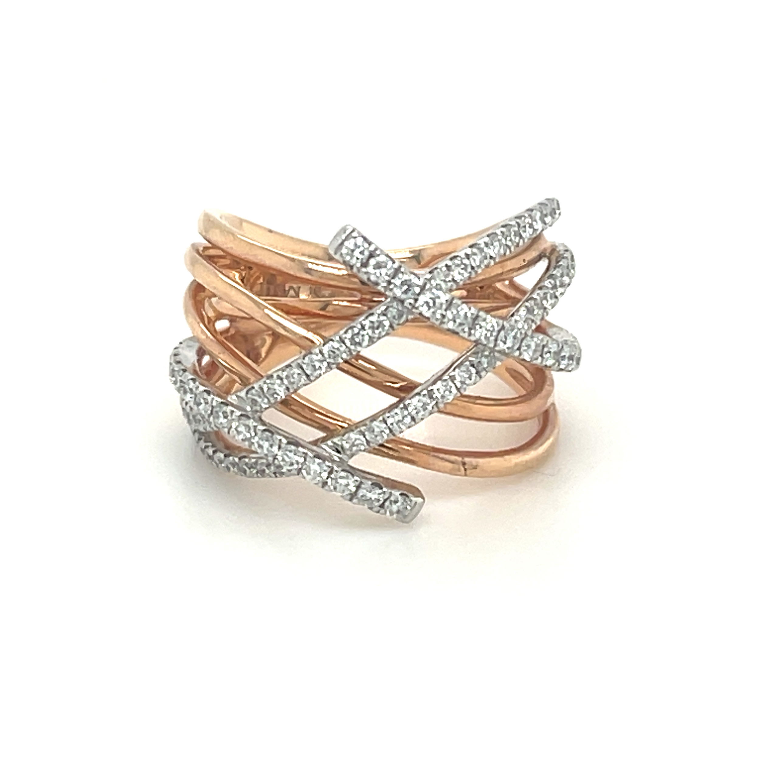 Rose and White Gold Cross Over Ring