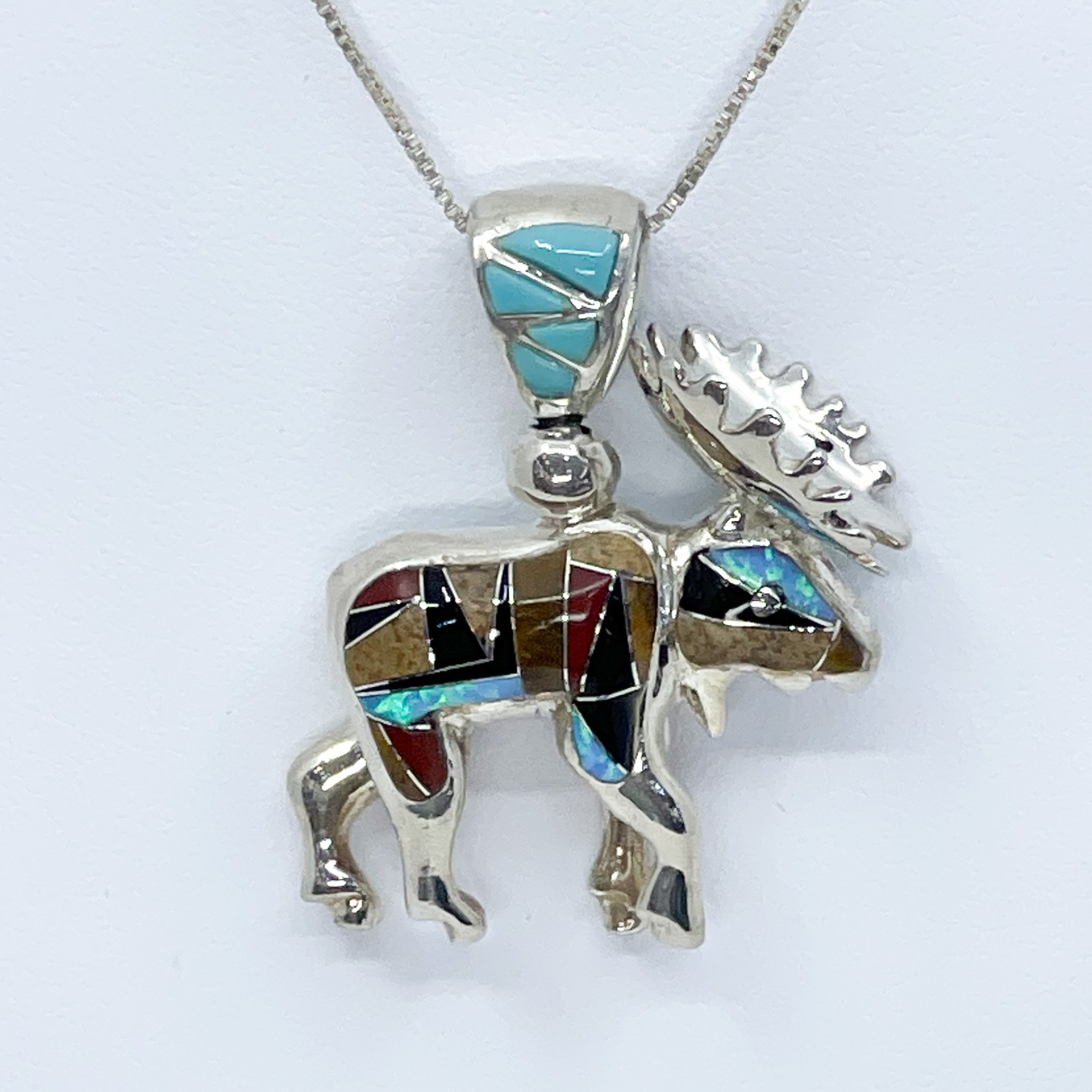 Sterling Silver Gl Reversible Moose Pendent with mountain scenery