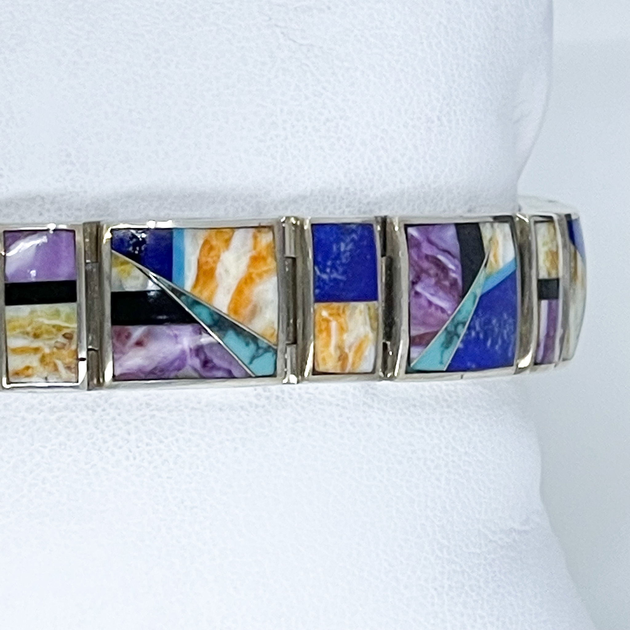 Sterling Silver GL link Bracelet with Multi Color stones