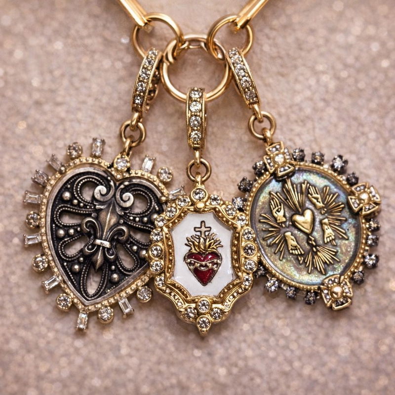 Heart charms set with diamonds