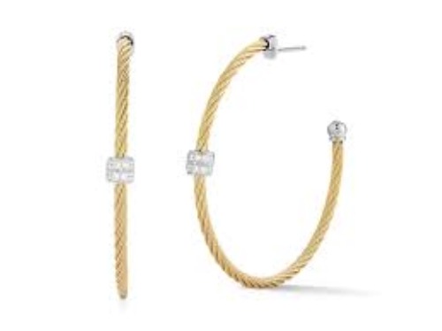 Yellow Cable Hoop Earrings with 18kt White Gold & Single Diamond Station