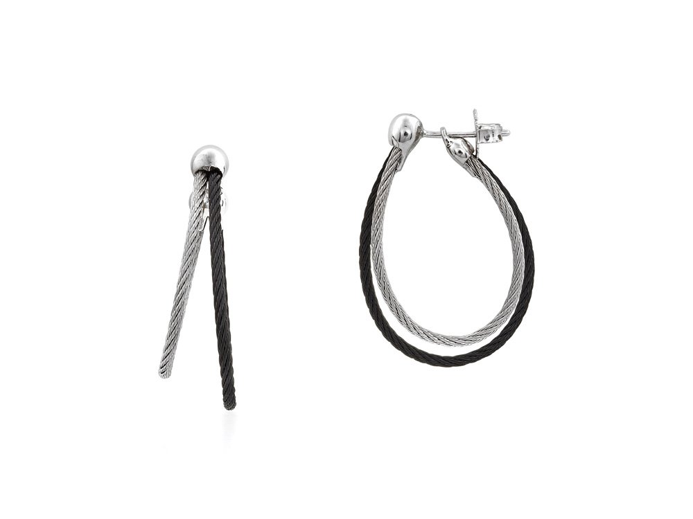 Black & Grey Cable Double Hoop w/ 18k White Gold
