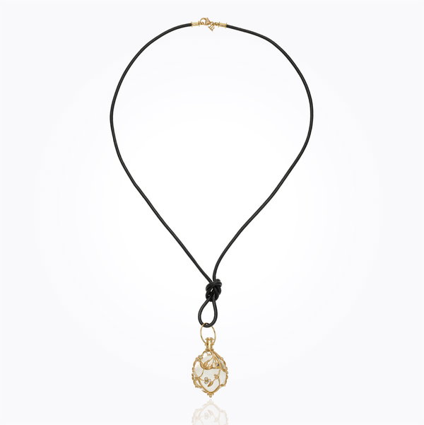 Closeup photo of 32" Black Leather Cord with 18K Yellow Gold Lobster Clasp