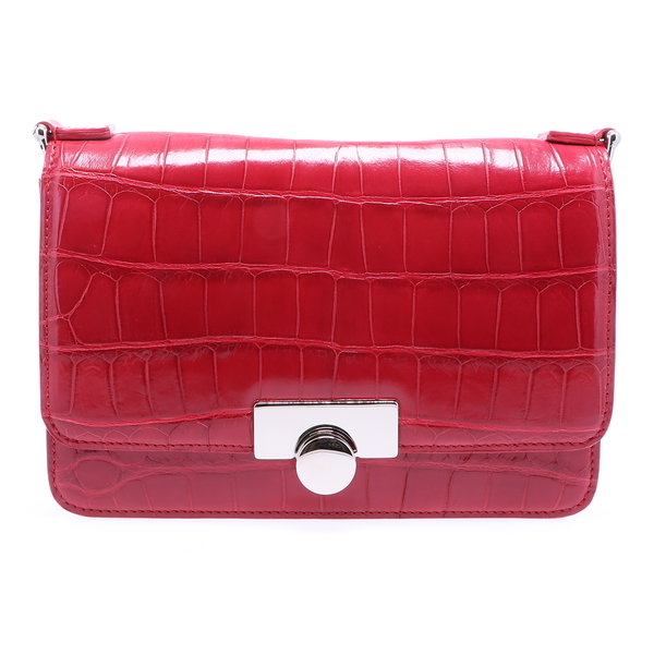 Closeup photo of Ruby Red Alligator Chain Bag