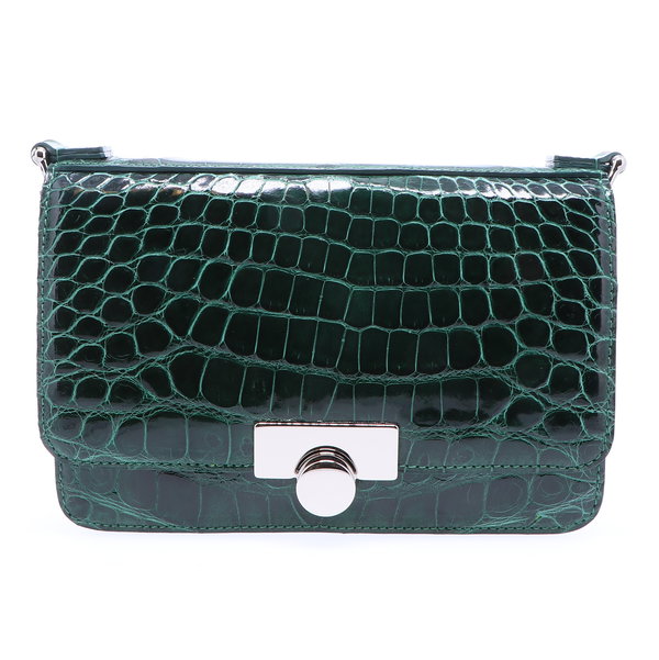 Closeup photo of Forest Green Alligator Chain Bag