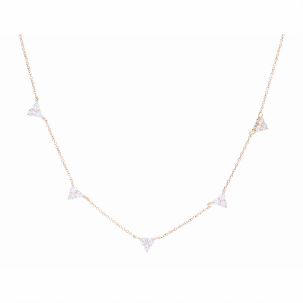 Closeup photo of 14k YG Triple Diamond 5 Station Necklace