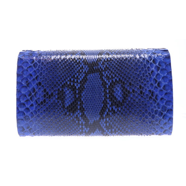 Closeup photo of Large Electric Blue Python Clutch