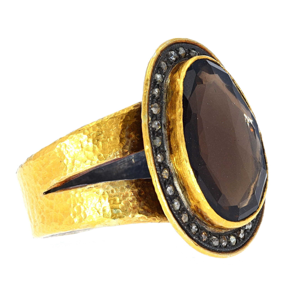 Closeup photo of Kurtulan Smoky Quartz Ring 24k Gold with Diamonds