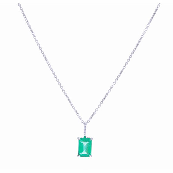 Closeup photo of Emerald Cut Zambian Emerald Pendant Necklace