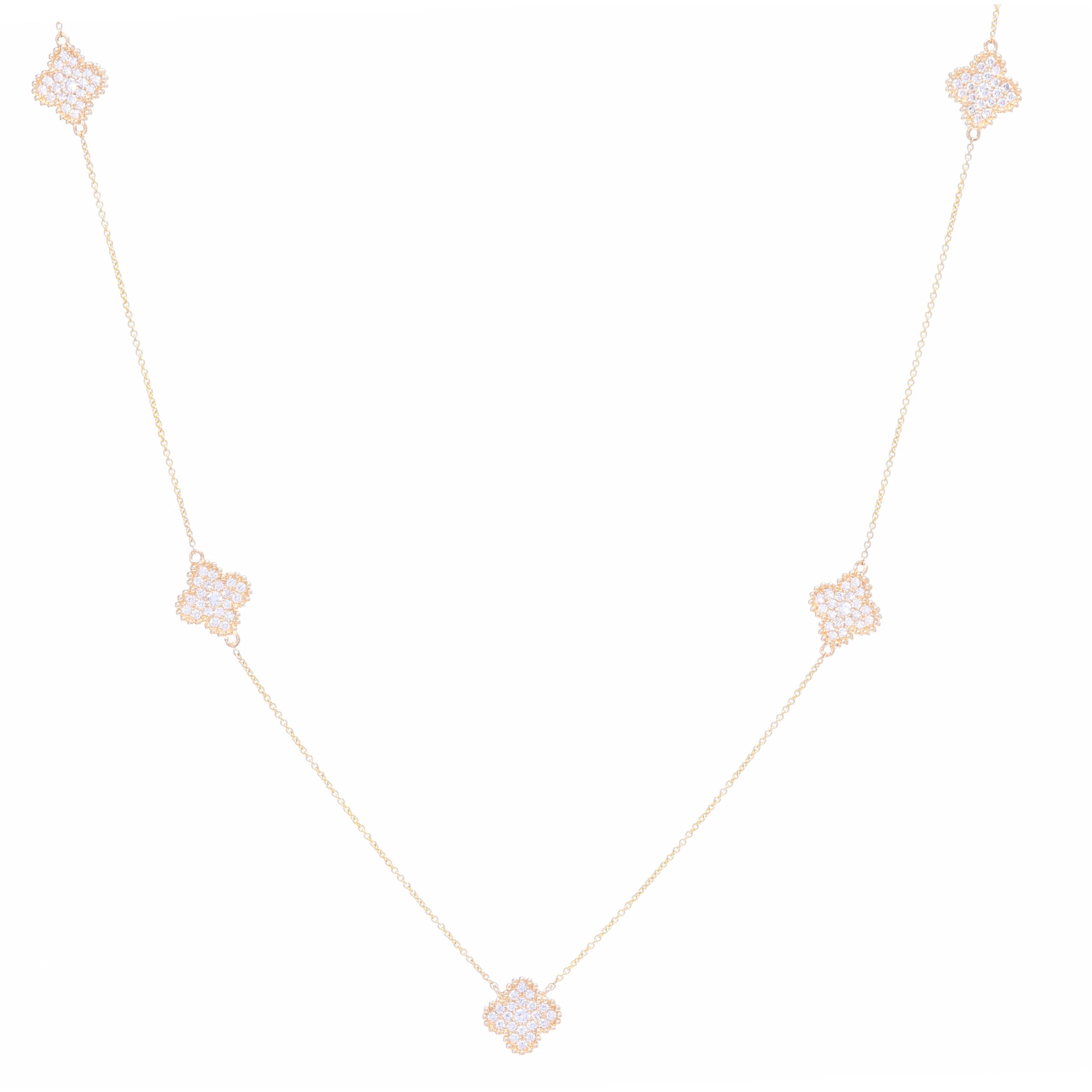 14k White Gold Diamond Clover Necklace