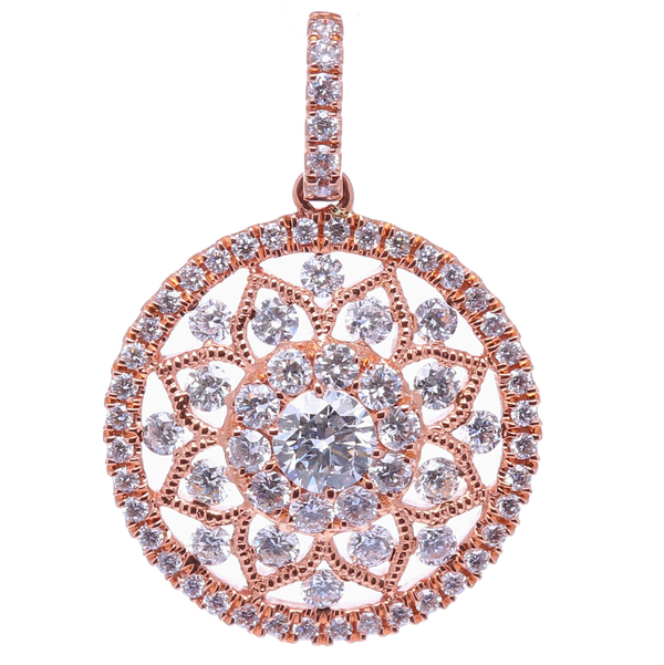 Closeup photo of 14k Rose Gold Prong Set Round Diamond Pendant