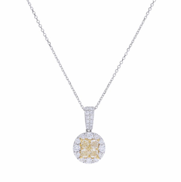 Closeup photo of Custer Set White & Yellow Diamond Pendant Necklace