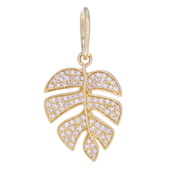 Closeup photo of Yellow Gold Diamond Palm Leaf Charm Pendant