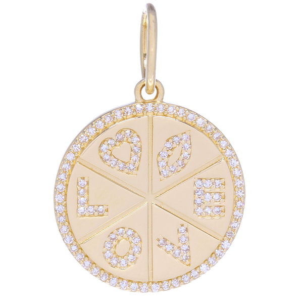 Closeup photo of Yellow Gold and Diamond Love Medallion Pendant