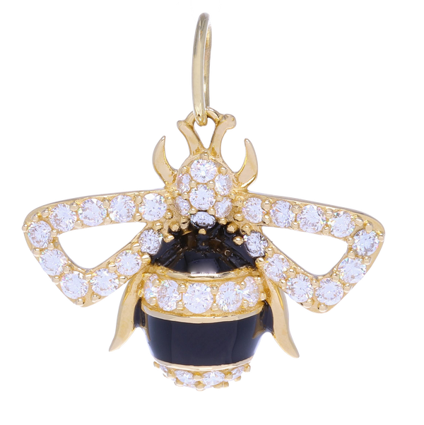Closeup photo of Large Bee Pendant With Black Enamel 1.04ct Diamonds 3.7g 14k Gold