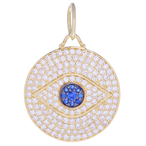Closeup photo of Large 14k Gold and Pave Diamonds All Seeing Eye Pendant