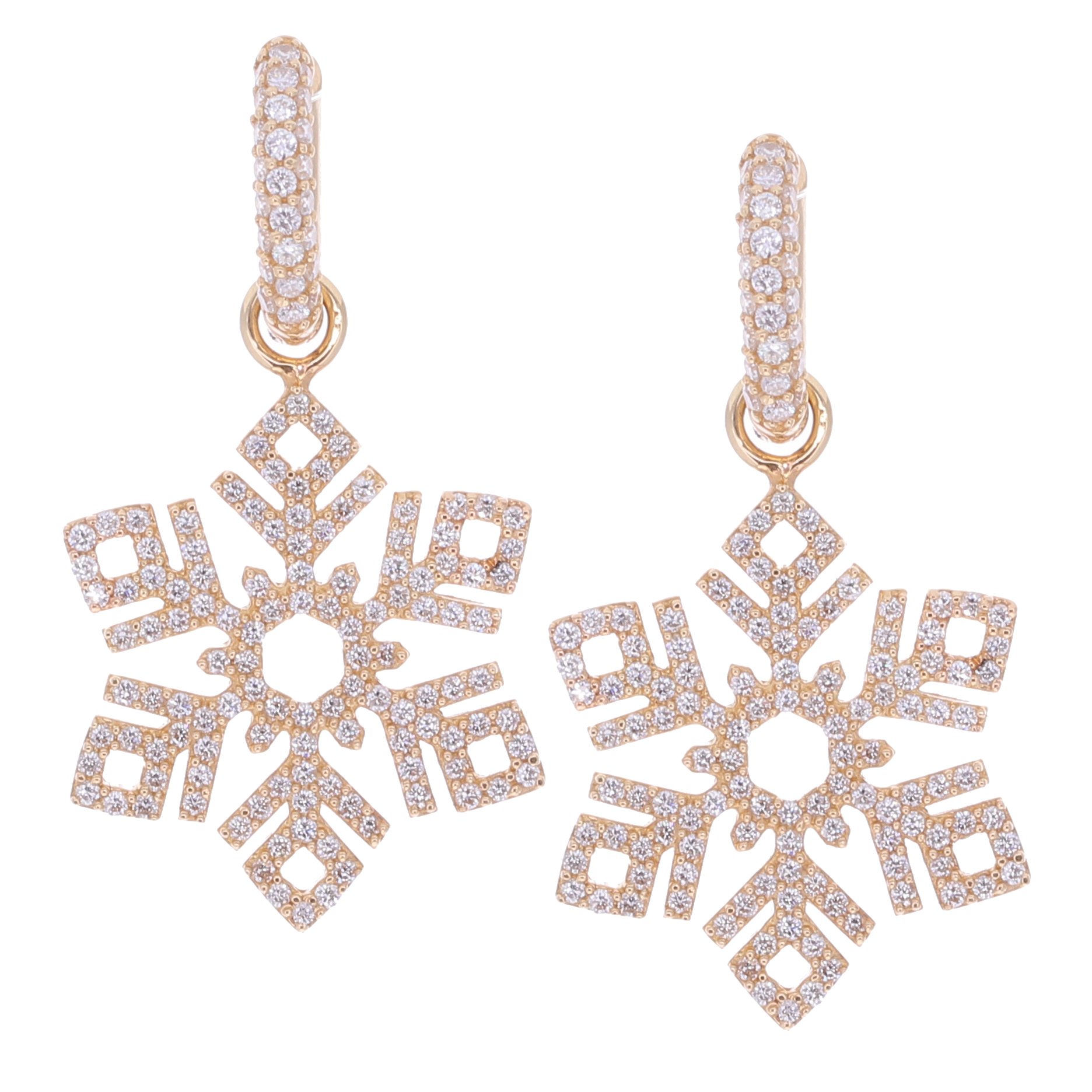 Snowflake Earring Charms 14k Gold with Diamonds