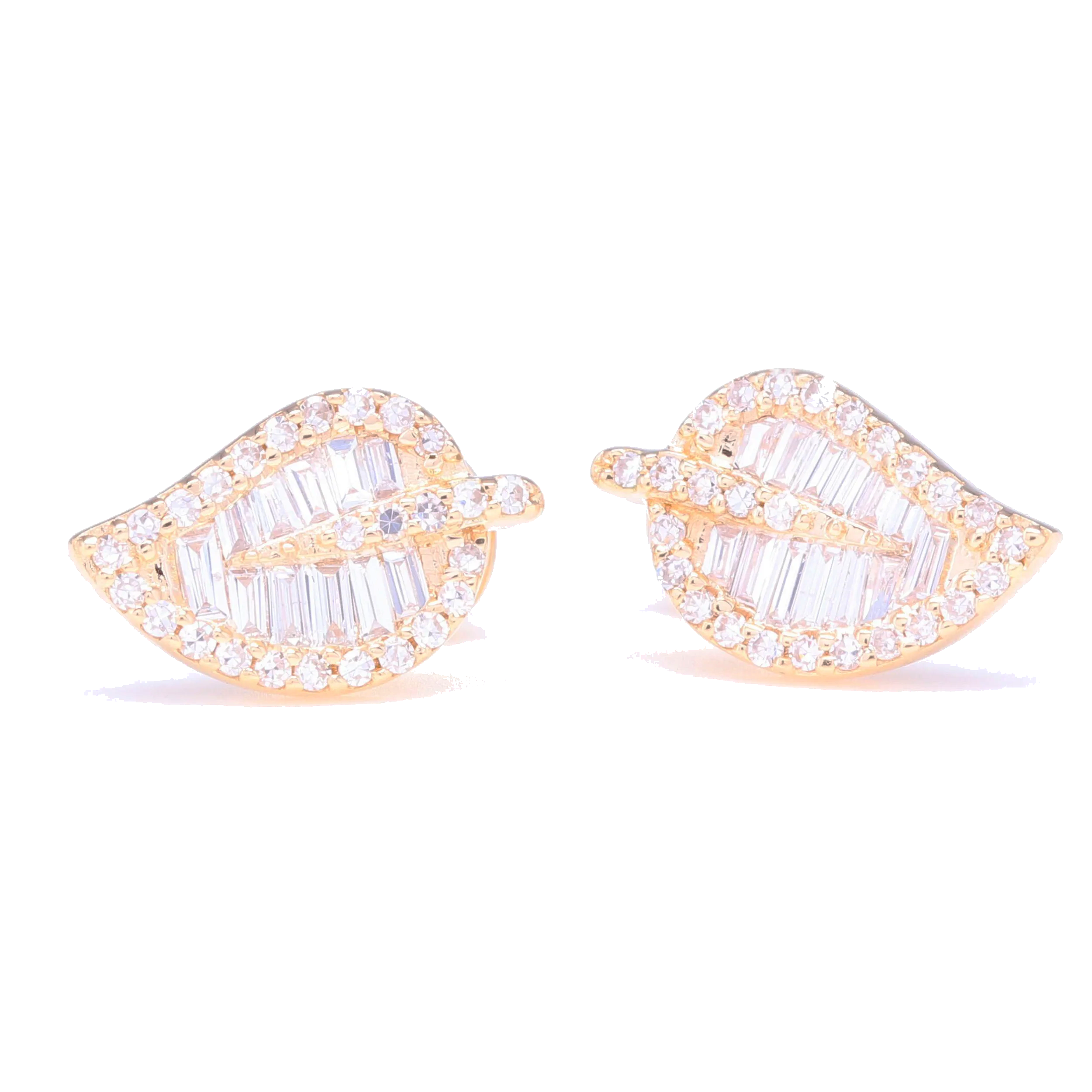 Baguette Diamond Leaf Stud Earrings
