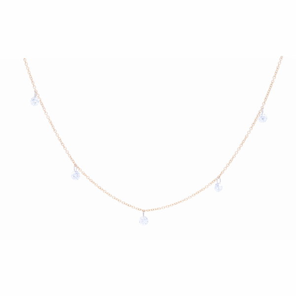 Closeup photo of 14k Yellow Gold Dangling Diamond Bead Necklace
