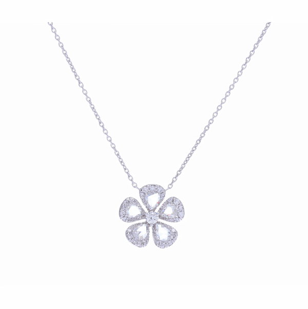 Closeup photo of Grace Rosecut Diamond Flower Necklace in 18k White Gold