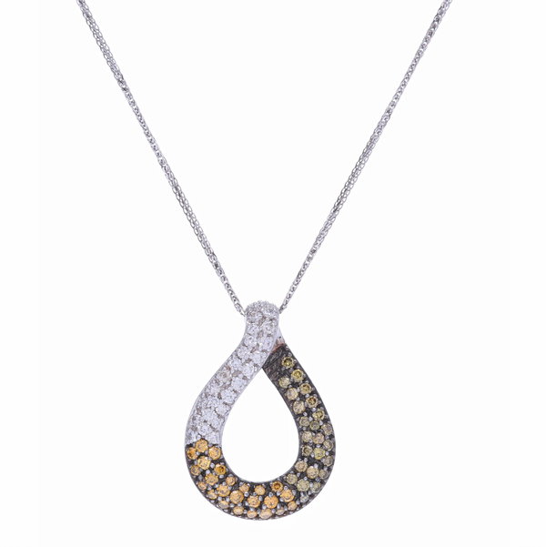 Closeup photo of Loop Pendant with Ombre Diamonds in White, Yellow, Green, and Brown set in 18k