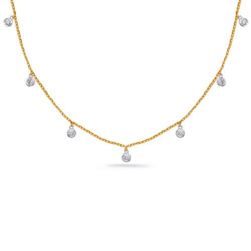 Closeup photo of 14k Yellow Gold Dangling Diamond Necklace