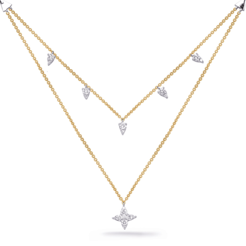 Closeup photo of 14k Yellow Gold Double Layer Star Necklace