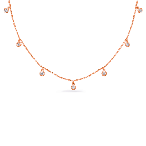 Closeup photo of 14k Rose Gold Dangling Diamonds Necklace
