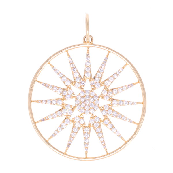Closeup photo of 14k Large YG Starburst Disk 0.72cts