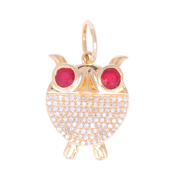 Closeup photo of Owl Pendant with Ruby Eyes and Diamond Body