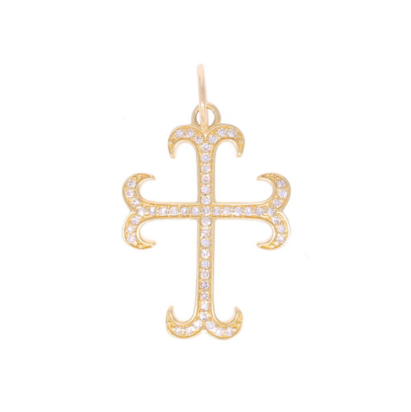 Closeup photo of 14k Sprouted Cross with Diamonds