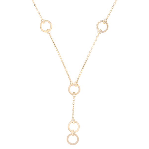 Closeup photo of 14k Lariat Necklace with 5 Openable Stations