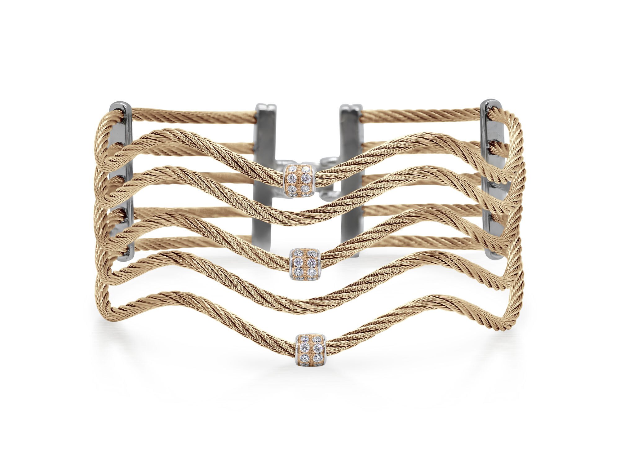 Cable Wave Bracelet with 18kt Rose Gold & Diamonds