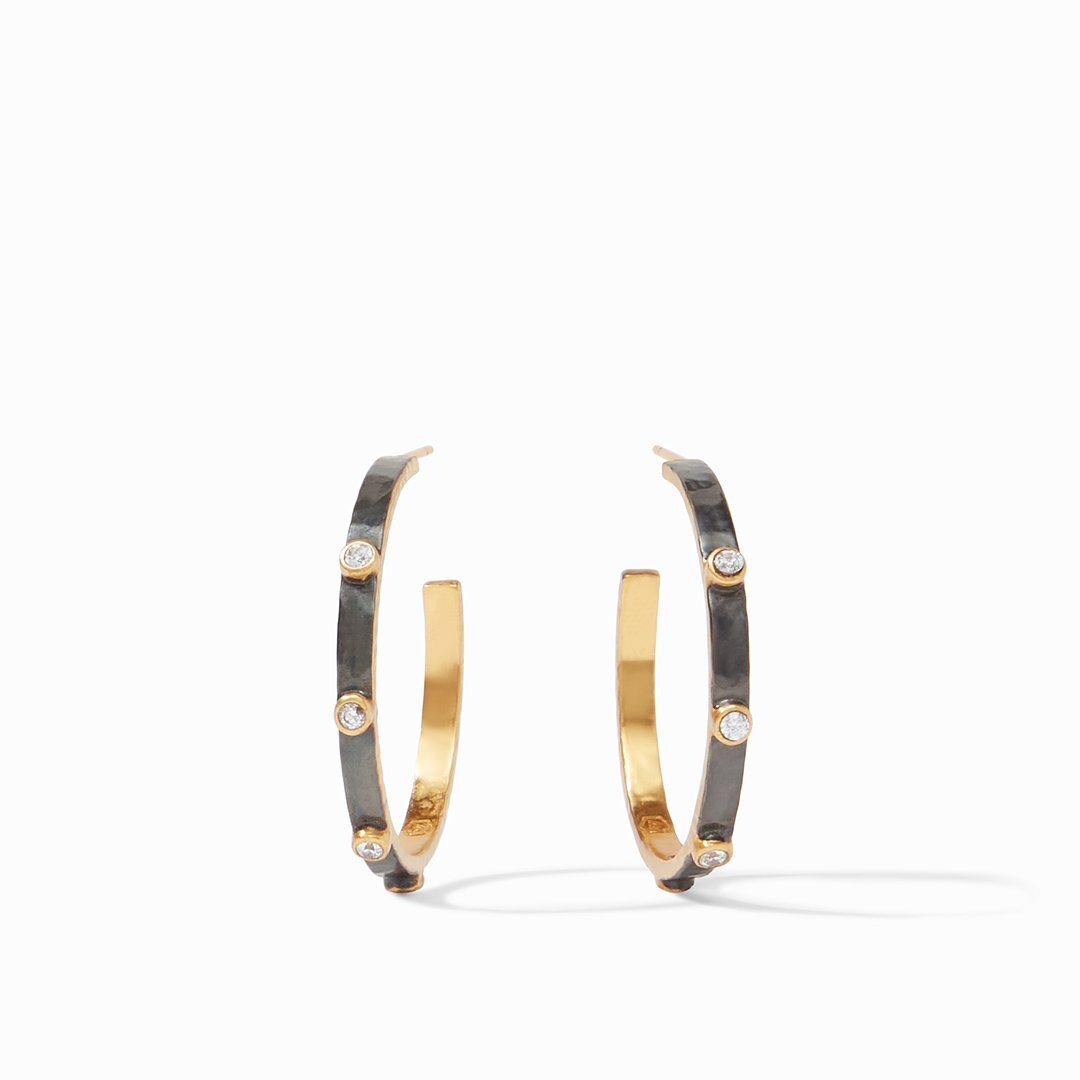 Closeup photo of Crescent Stone Hoops with Mixed Metal & Cubic Zirconia gemstone size Medium