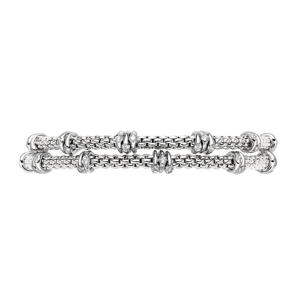 Prima Flex'It Double Bracelet in White Gold with Diamonds - Size L (18cm)