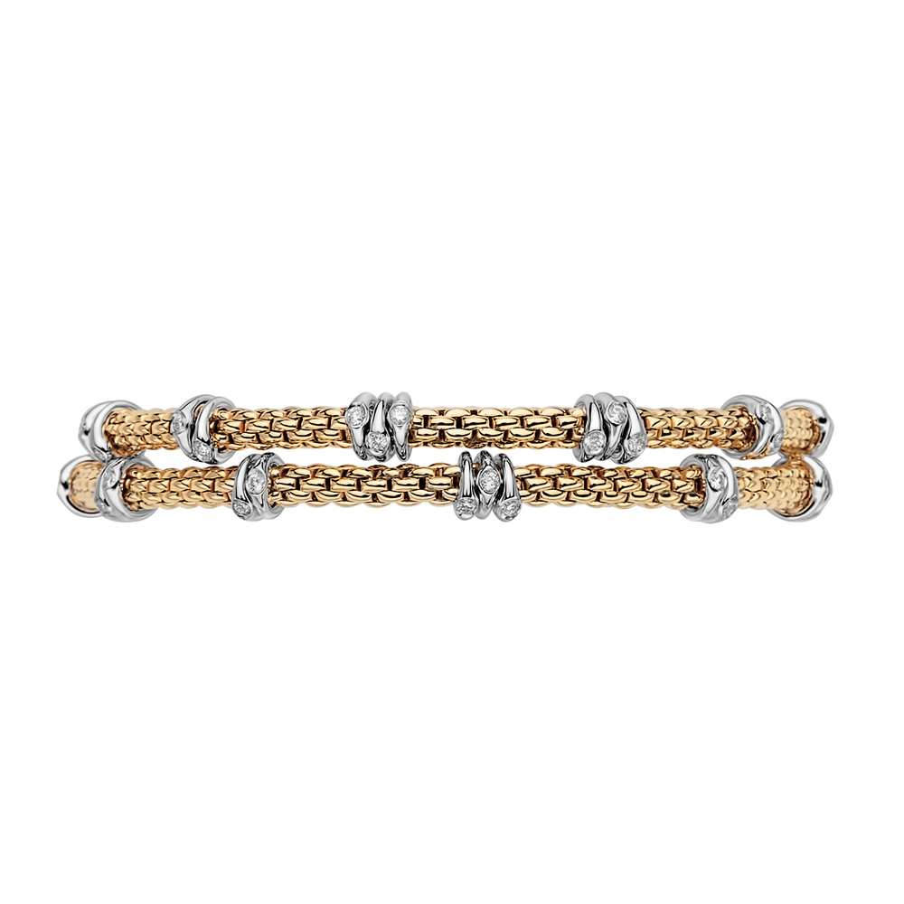Prima Flex'It Double Bracelet in Yellow Gold with Diamonds - Size M (17cm)