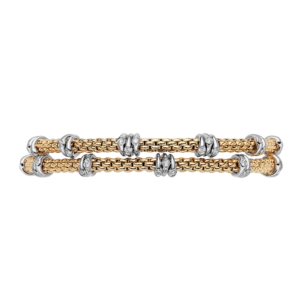 Prima Flex'It Double Bracelet in Yellow Gold with Diamonds - Size S (16cm)