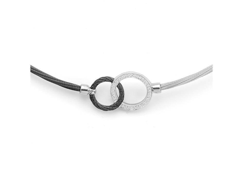 Black & Grey Cable Interlocking Ring Necklace with 18kt White Gold & Diamonds – ALOR
