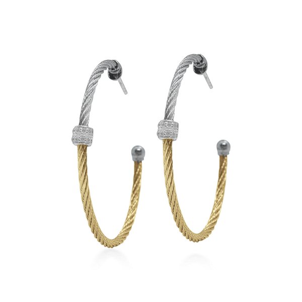 Closeup photo of Grey & Yellow Colorblock Hoop Earrings