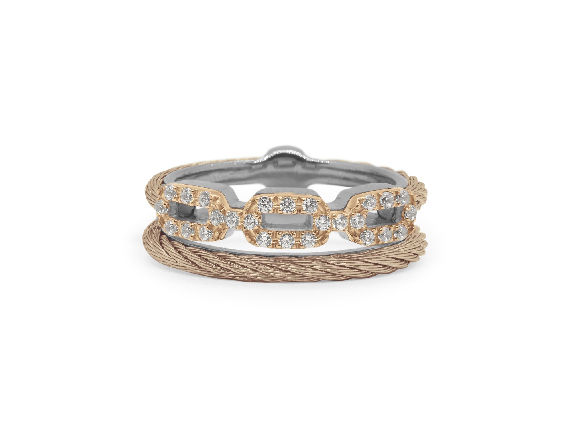 Carnation Cable Layered Links Ring with 18kt Rose Gold & Diamonds