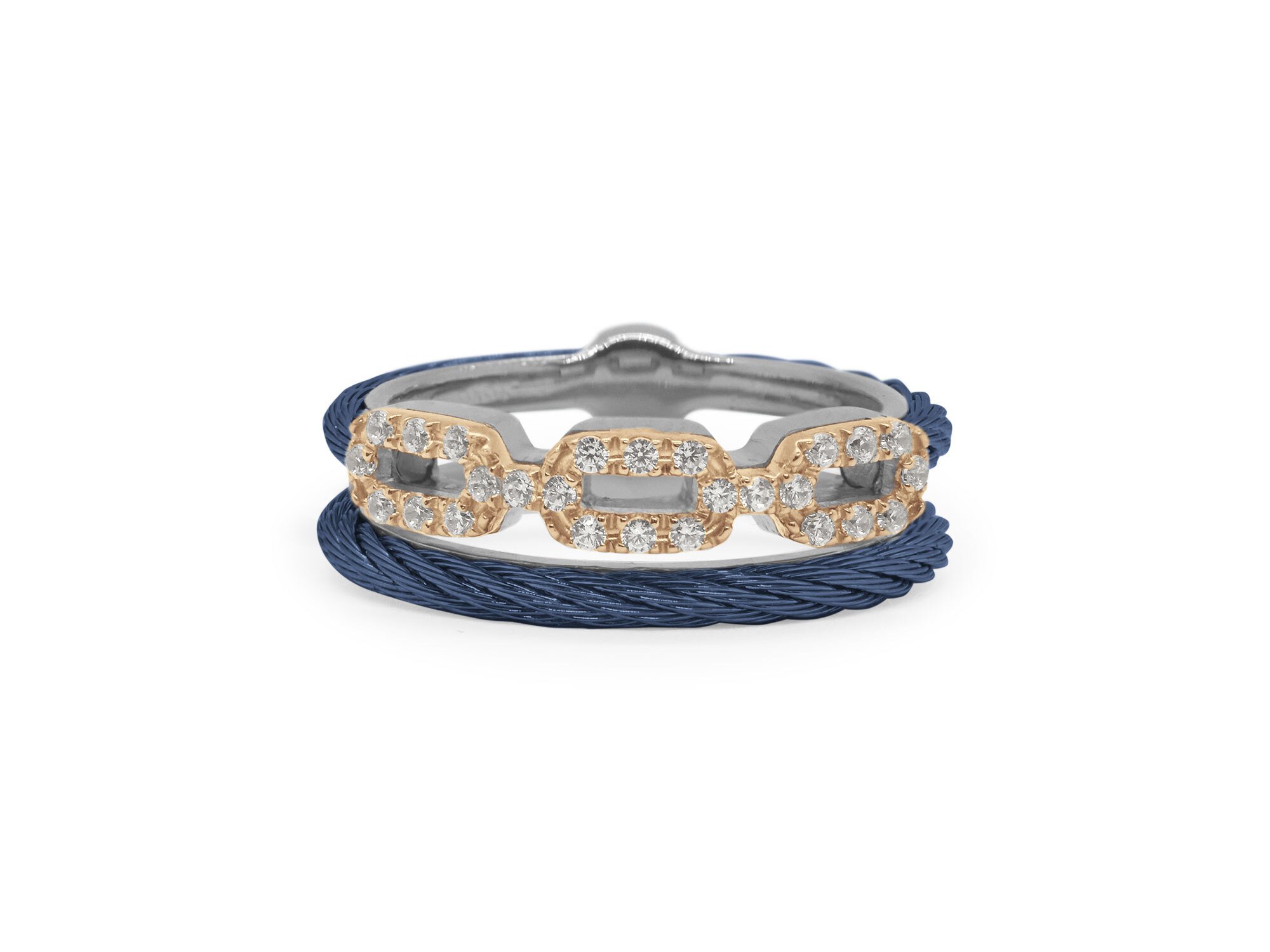 Blueberry Cable Layered Links Ring with 18kt Rose Gold & Diamonds