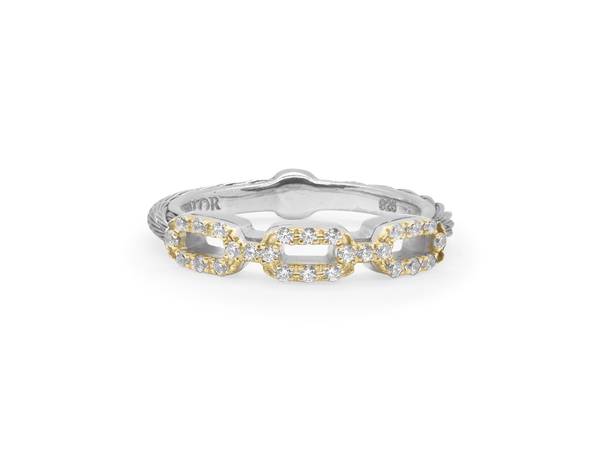 Grey Cable Layered Links Ring with 18kt Yellow Gold & Diamonds
