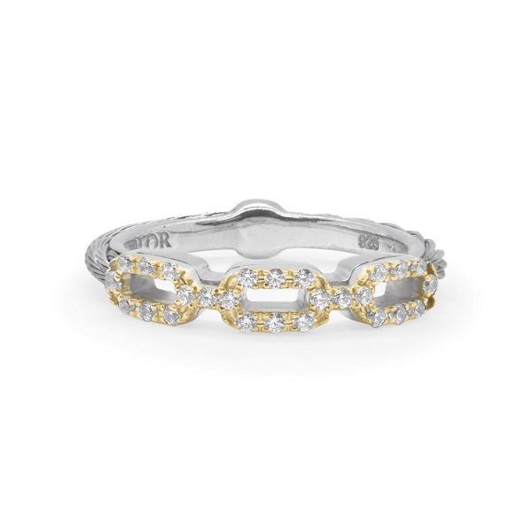 Closeup photo of Grey Cable Layered Links Ring with 18kt Yellow Gold & Diamonds