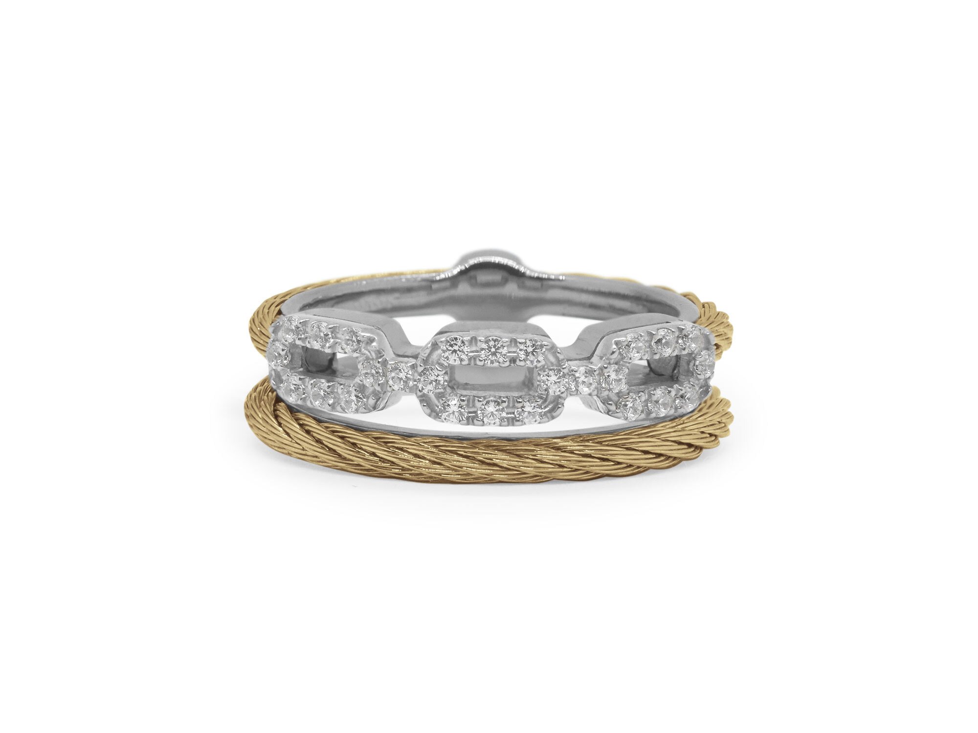 Yellow Cable Layered Links Ring with 18kt White Gold & Diamonds