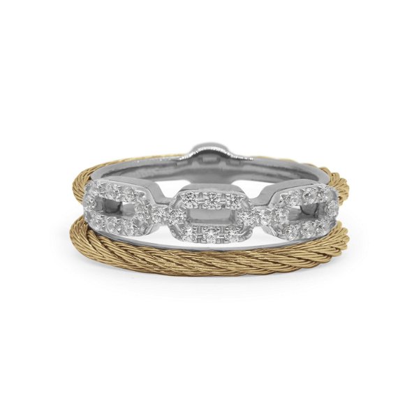 Closeup photo of Yellow Cable Layered Links Ring with 18kt White Gold & Diamonds