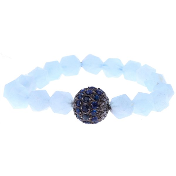 Closeup photo of Aqua Beads With Sapphire Dia Bead Stretch Bracelet