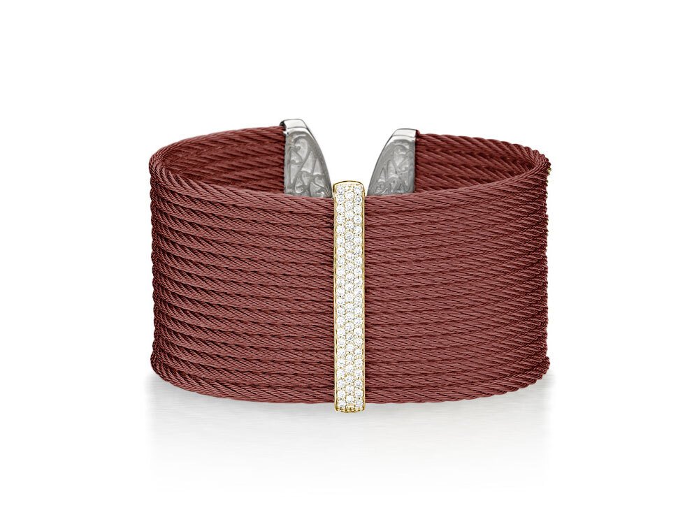 Burgundy Cable Large Monochrome Cuff with 18kt Yellow Gold & Diamonds