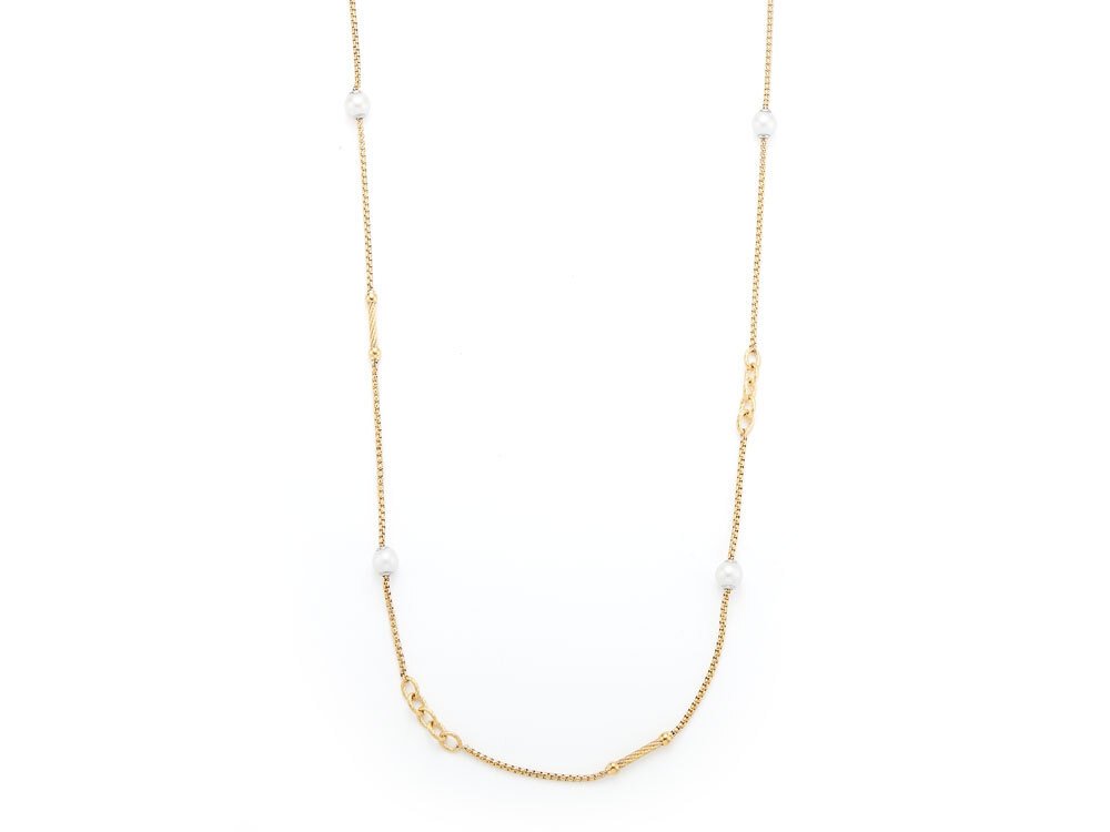 Chain Reaction Yellow Cable Necklace with Pearls