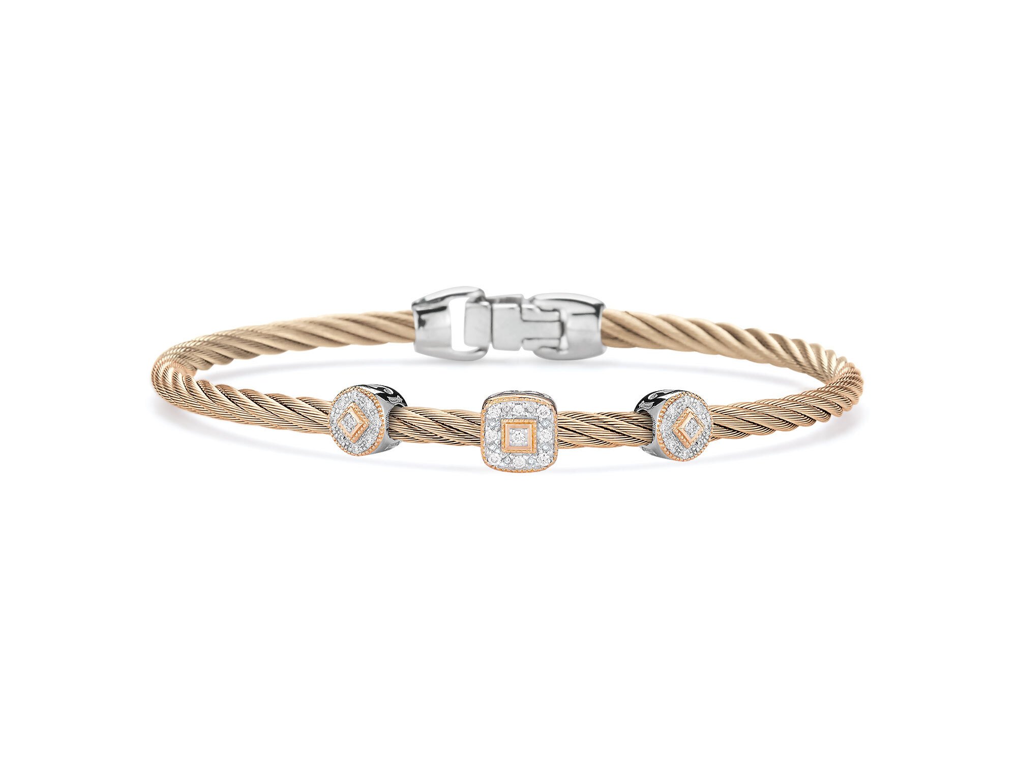 Carnation Cable Essential Stackable Bracelet with Multiple Diamond station set in 18kt Rose Gold – ALOR