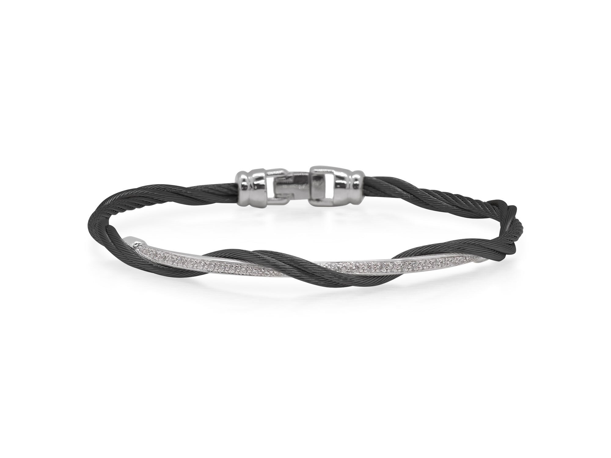 Black Cable Modern Twist Bracelet with 18kt White Gold & Diamonds
